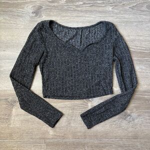 SHEIN Ribbed Long Sleeve Scoop Neck Crop Top